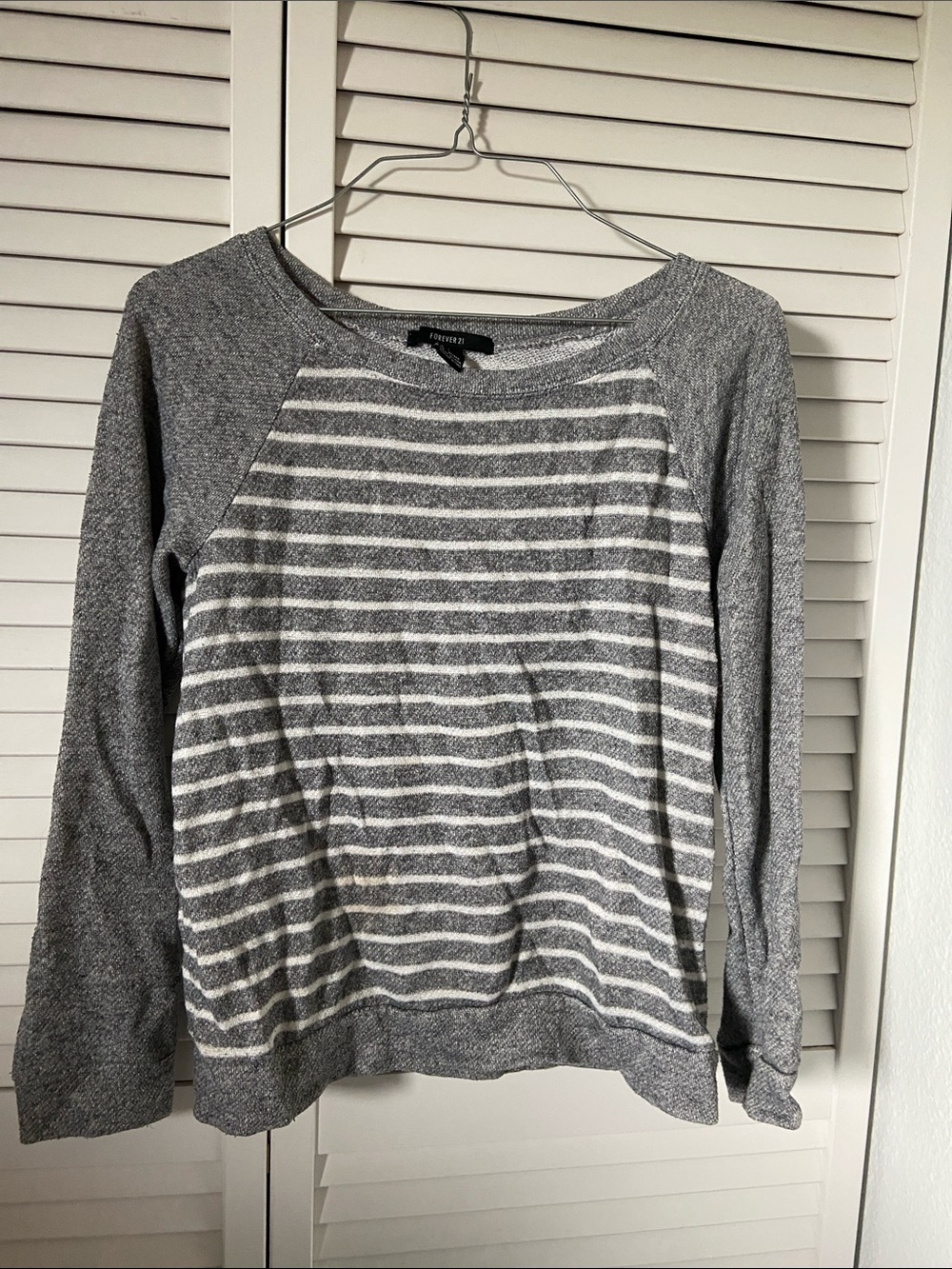 Forever 21 Gray and White Striped Raglan Sweatshirt
